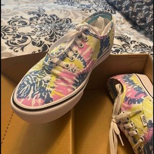 Comfycush Authentic Tie-dye Vans, never worn. Women’s size 10.5 Men’s size 9